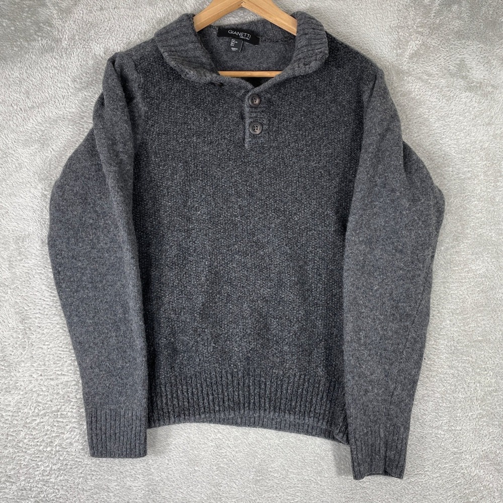 Gianetti Sweater Womens Large Gray‎ Wool Blend Shawl Collar Button Neck Italy